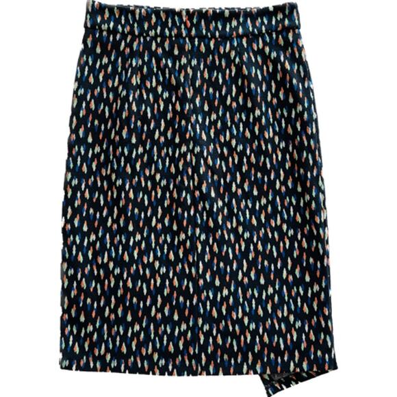 Maeve by Anthropologie Debra Navy Orange Faux Wrap Knit Pencil Skirt Size 8 - Picture 3 of 7
